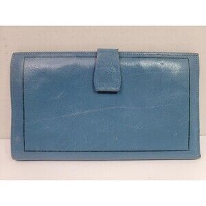 Prince Gardner Vintage Blue Leather Checkbook Wallet Passport Holder Cowhide